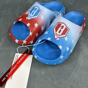 Baseball Lifestyle 101 Freedom Slides Youth 3/8 American Flag Blue Sandals NWT